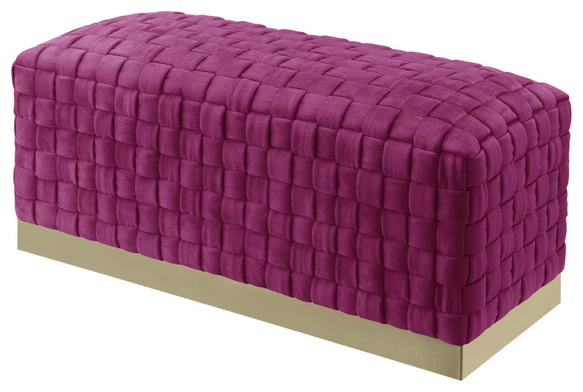 40" Fuchsia And Gold Upholstered Velvet Bench