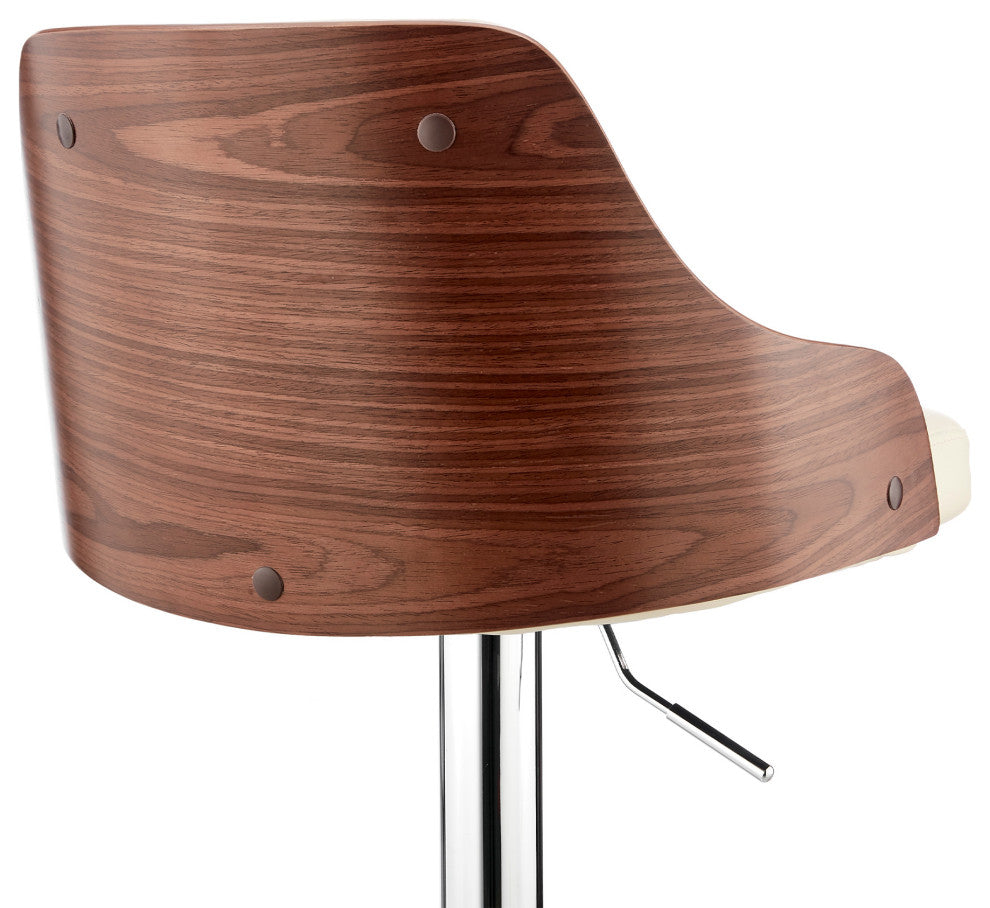 Cream Faux Leather Adjustable Modern Bar Stool