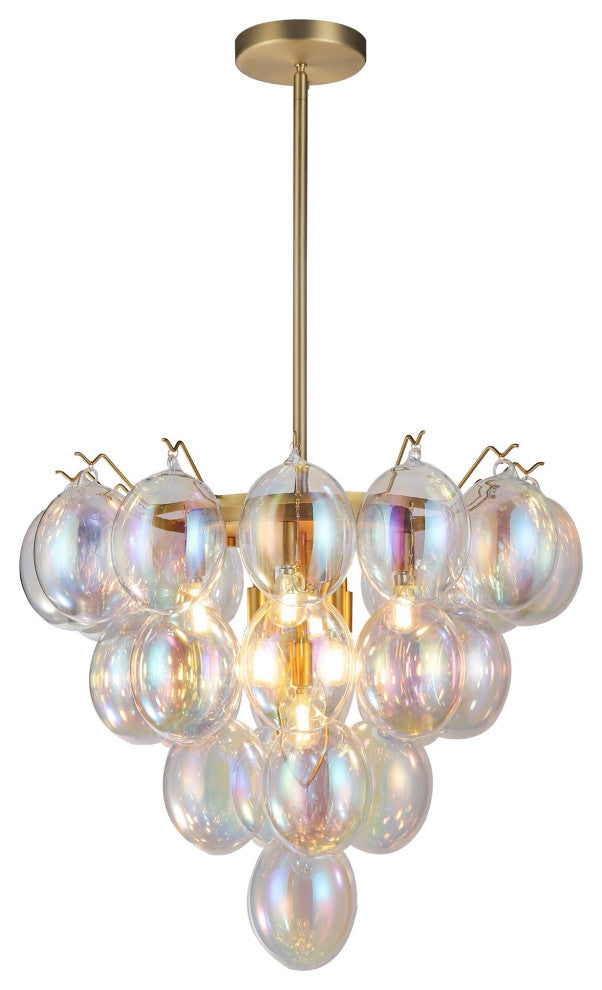 Globo - Chandelier - 9-Light - Iridescent Glass/Brass