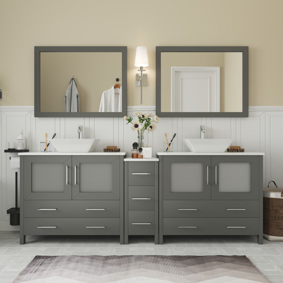 Vanity Art Vanity Set With Vessel Sink, Gray, 84", Standard Mirror