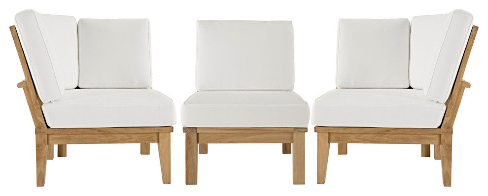 Modway Marina 3 Piece Outdoor Patio Teak Set, Natural White