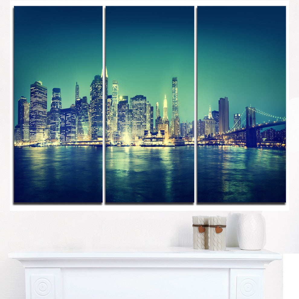 "New York City Panorama Night Concept" Metal Wall Art, 3 Panels, 36"x28"