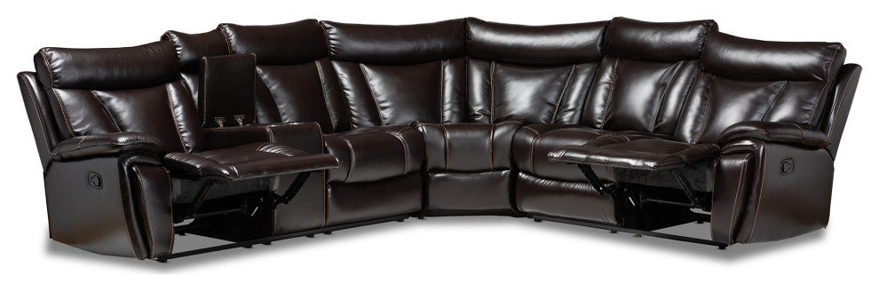 Lewis Dark Brown Faux Leather Upholstered 6-Piece Reclining Sectional Sofa