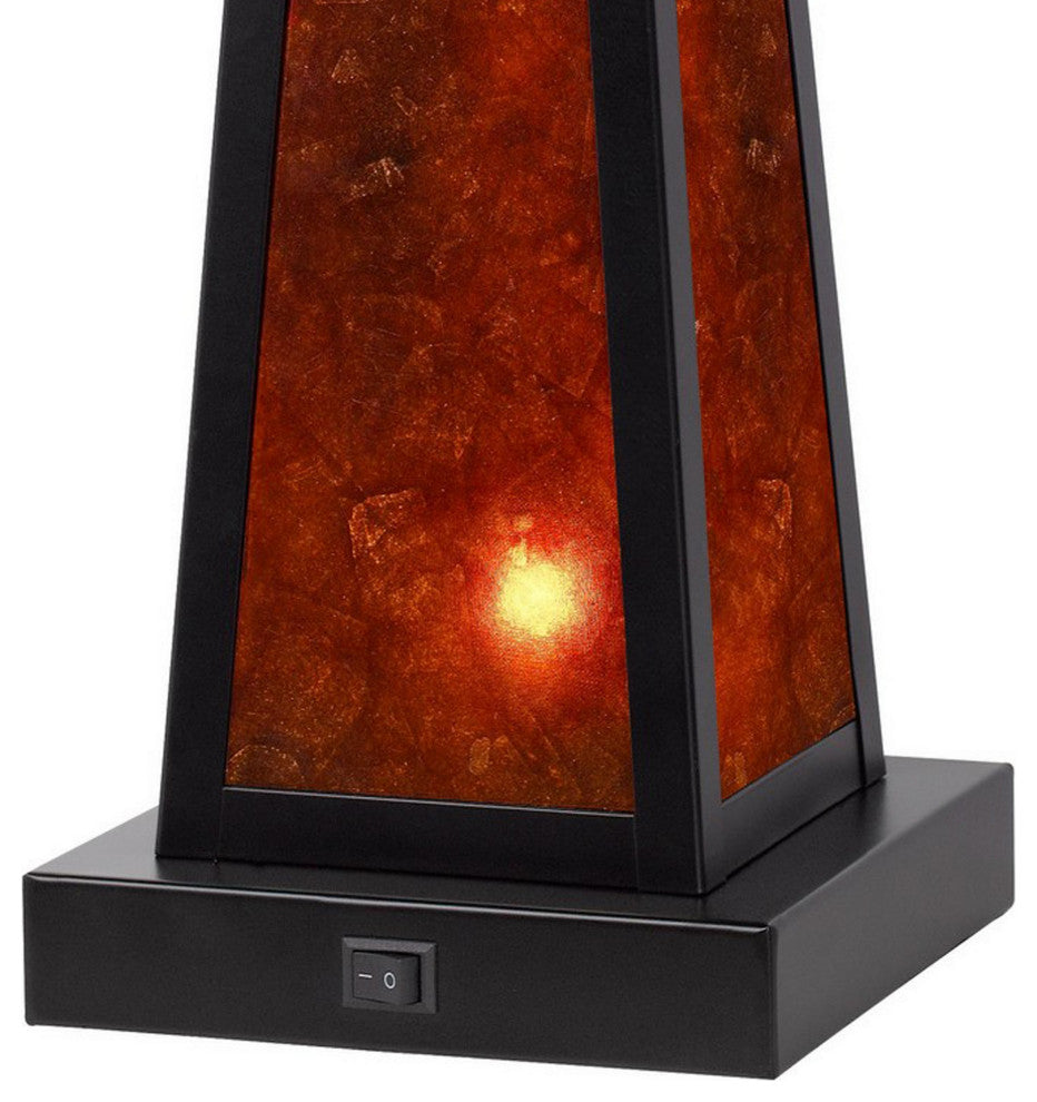 Benzara BM282161 24" Elegant Mica Table Lamp With Night Light, Pull Chain Switch