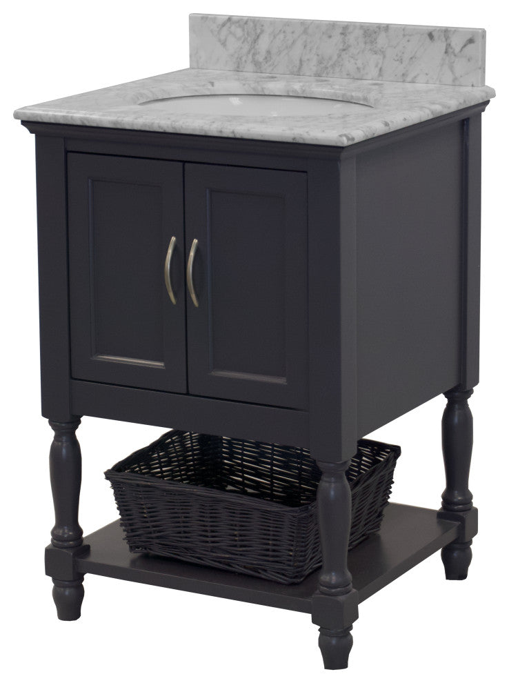 Beverly 24" Bathroom Vanity, Marine Gray, 24", Carrara Marble