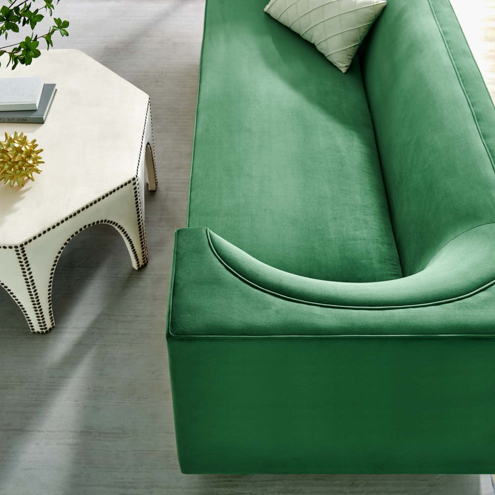 Sofa, Green, Velvet, Modern, Mid Century Living Hotel Lounge Cafe Lobby