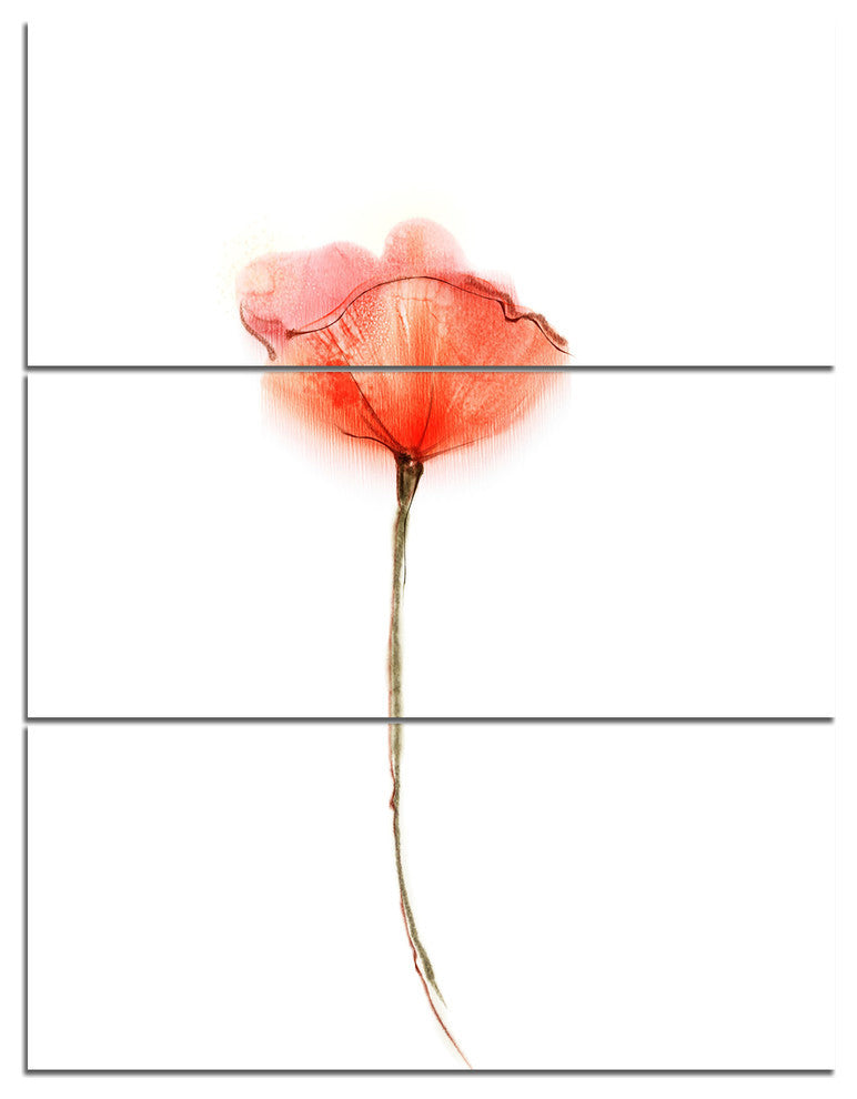 "Watercolor Large Red Poppy Flower" Metal Wall Art, 3 Panels, 28"x36"