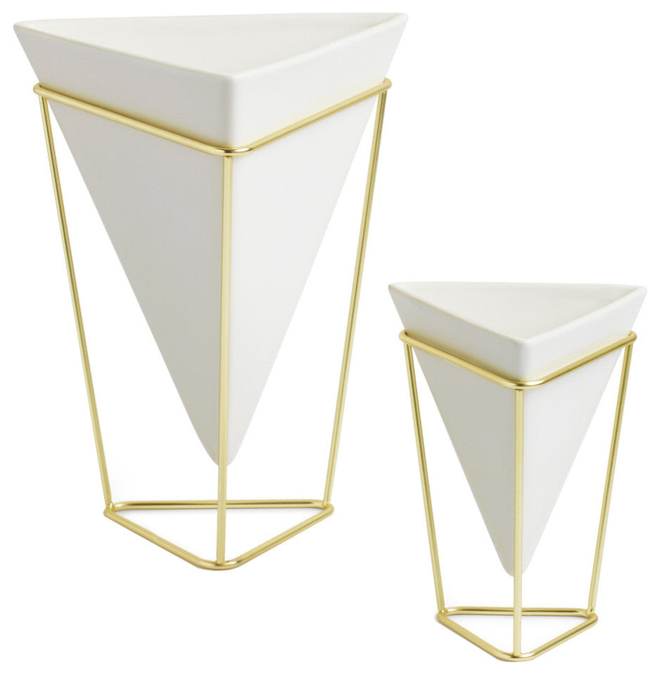 2-Piece Trigg Desk Vessel White and Brass Set