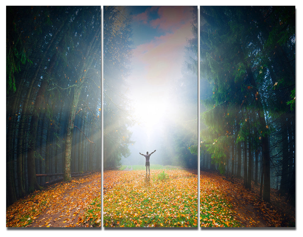 Men and Bright Sunlight Panorama, Landscape Triptych Canvas Art, 36x28, 3 Panels