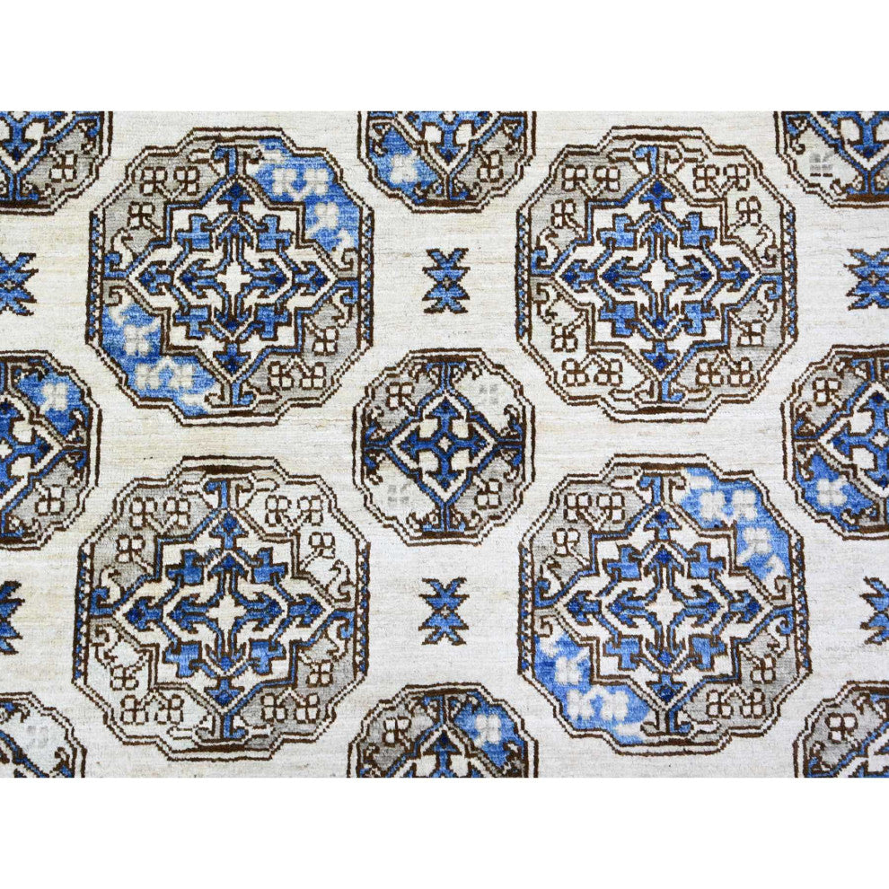 Porcelain Ivory Afghan Ersari Design Hand Knotted Natural Wool Rug 9'1"x11'11"