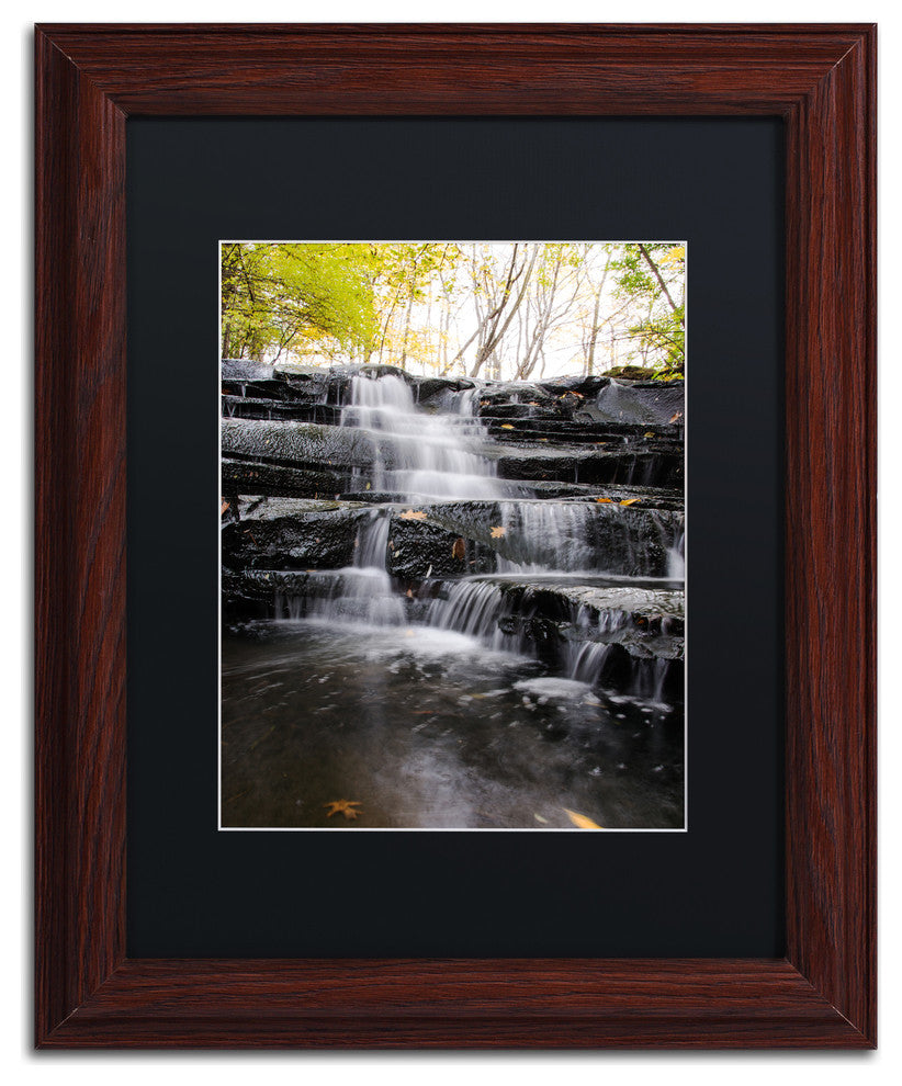 'Waterfall at Lake View' Matted Framed Canvas Art by Kurt Shaffer