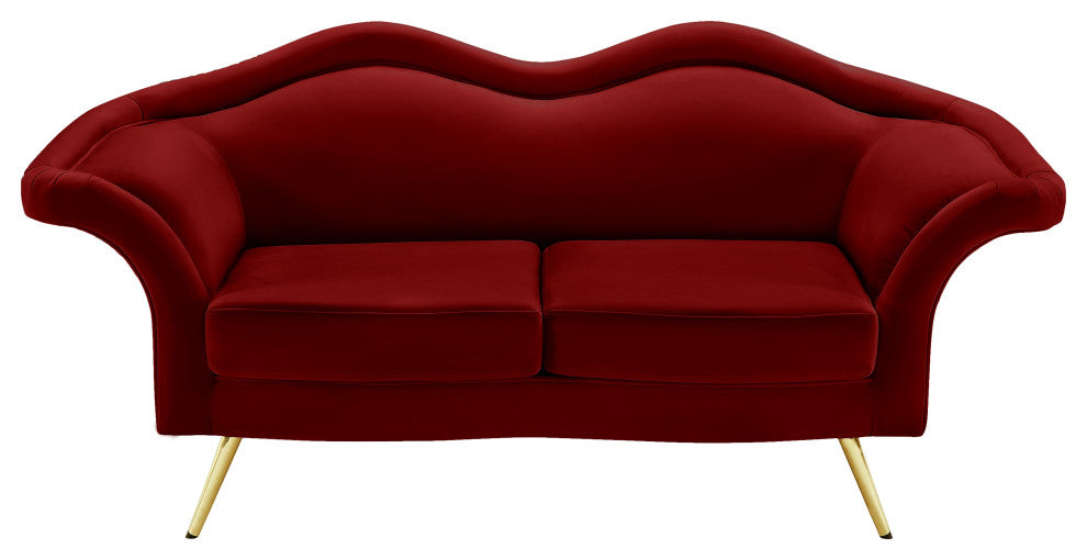 Lips Velvet Upholstered Loveseat, Red