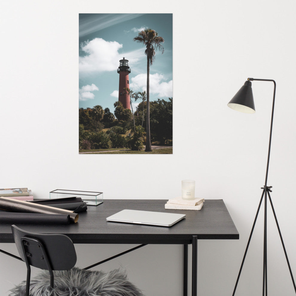 Jupiter Lighthouse Colorized Coastal Landscape Photo Unframed Wall Art Print, 24" X 36"