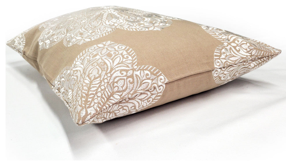 Mancini Medallion Embroidered 16x24 Throw Pillow, Coffee and Cream