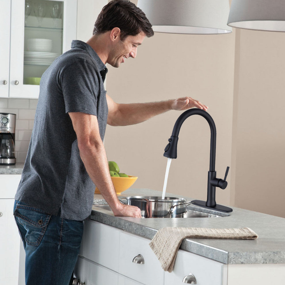 Matte Black Stainless Steel Single Handle Pull Out Kitchen Sink Faucet