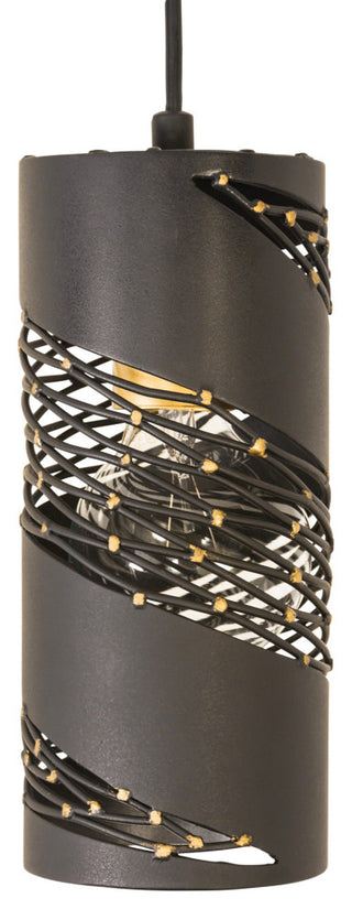 Varaluz 240M01 Flow 4"W Wood Mini Pendant - Matte Black / French Gold