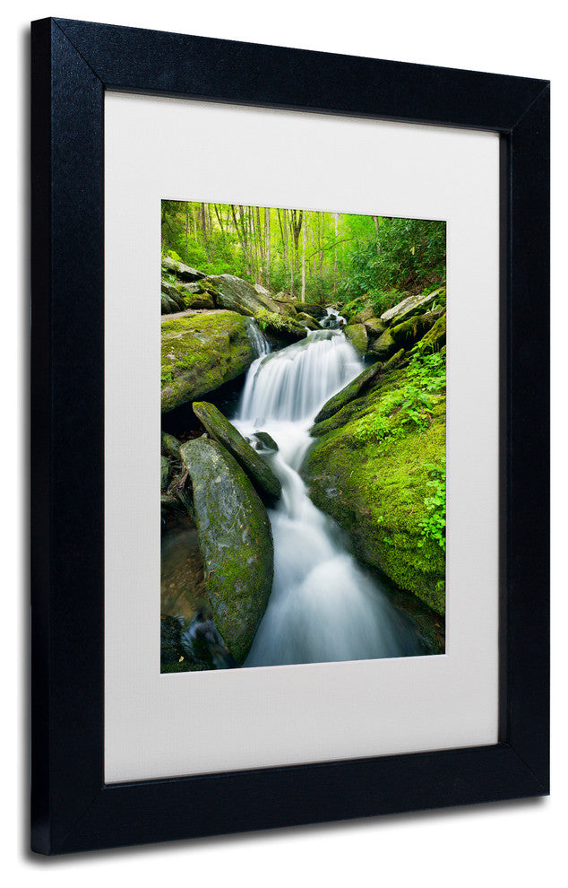 Michael Blanchette 'Cascade Mossy Rocks' Art, Black Frame, White Mat, 14x11