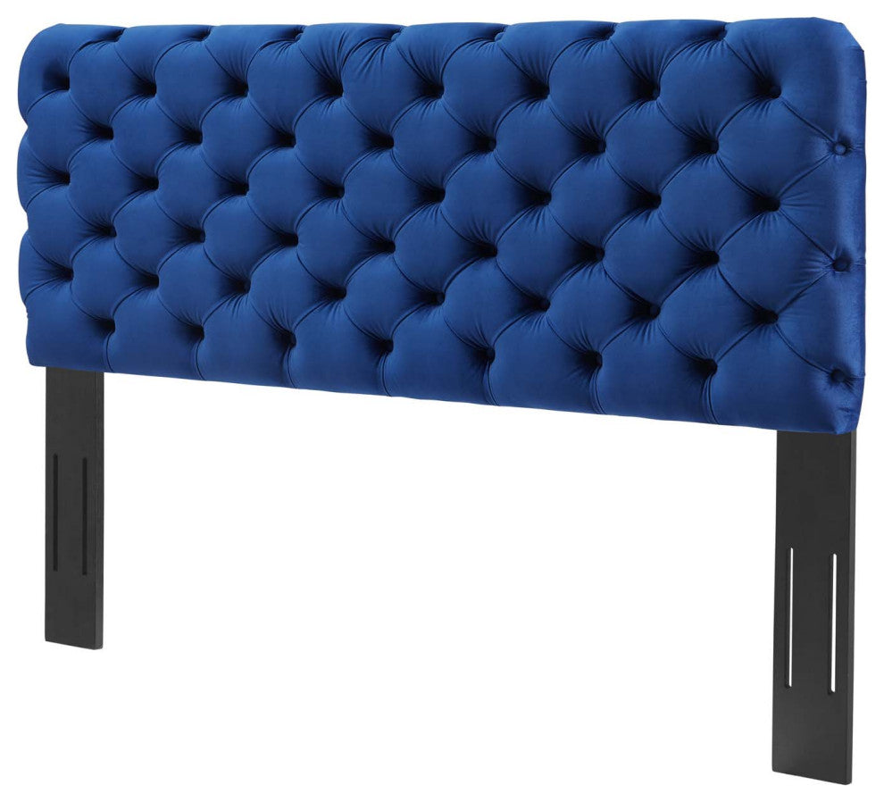 Tufted Headboard, Full Queen Size, Velvet, Blue Navy, Modern Contemporary