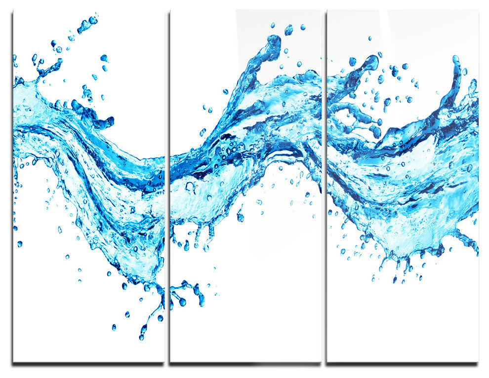 "Blue Water Splashes" Digital Metal Wall Art, 3 Panels, 36"x28"