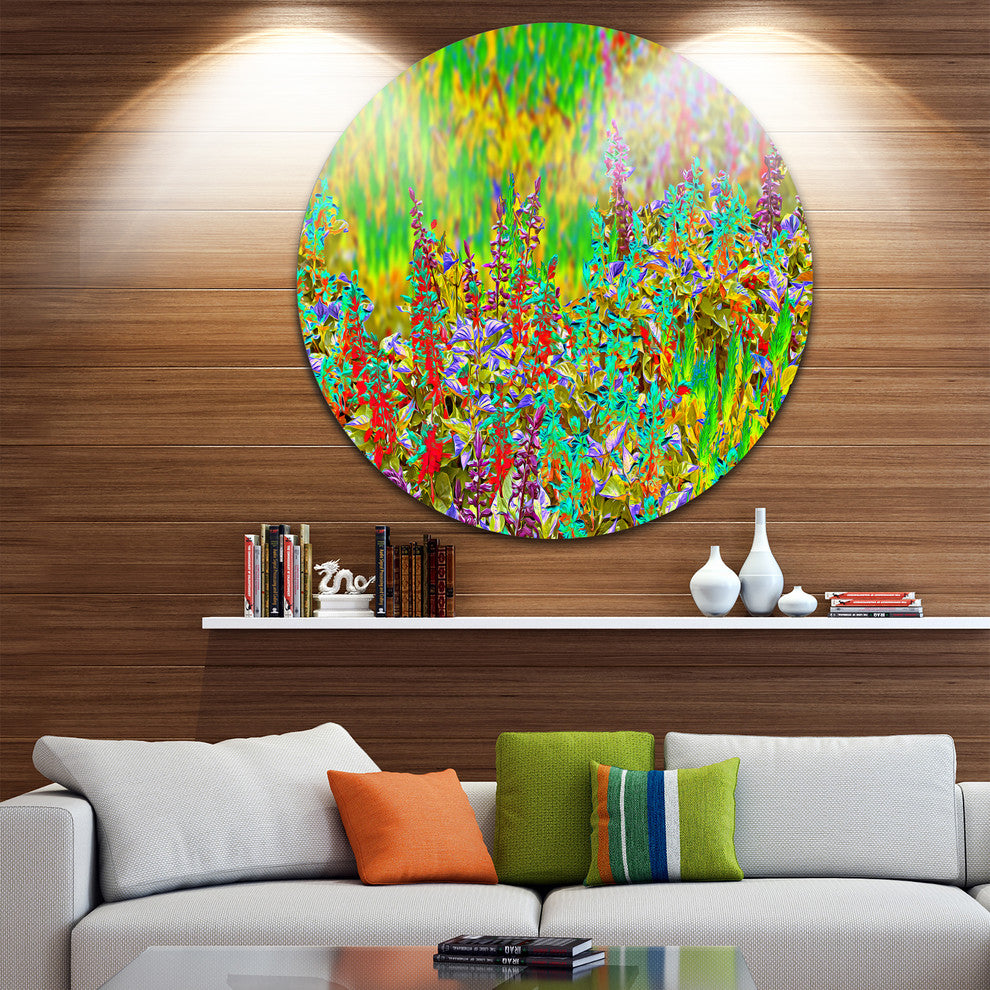 Colorful Textured Flowerbed, Floral Art Disc Metal Artwork, 11"