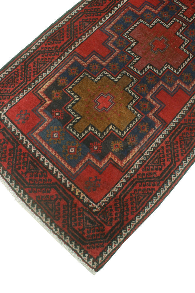 Fine Vintage Distressed Helmand Red/Blue Runner, 3'1x9'3