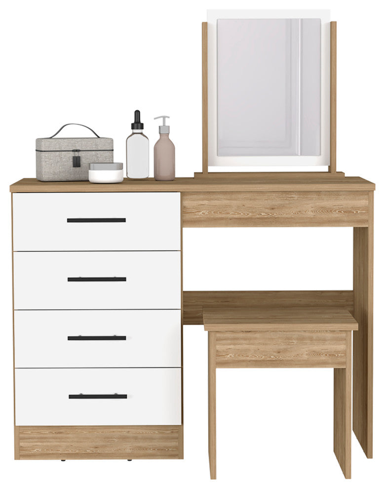 DEPOT E-SHOP Rose Makeup Dressing Table, White/Pine