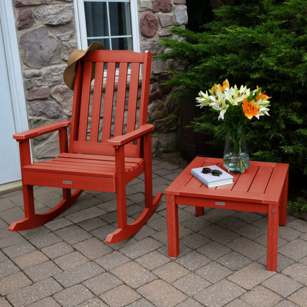 Lehigh Rocking Chair Set With Side Table, Rustic Red