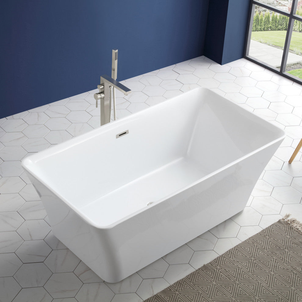 OVE Decors Draco 59" Seamless White Acrylic Freestanding Rectangular Bathtub