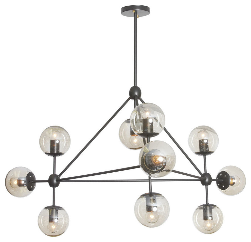 Galileo 10-Light Chandelier, Black With Cognac Glass