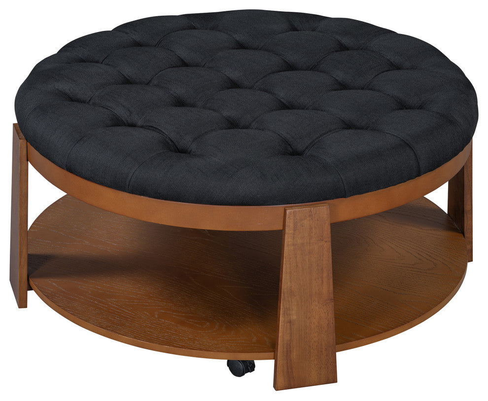 Gewnee Modern Large Round Ottoman Coffee Table, Black