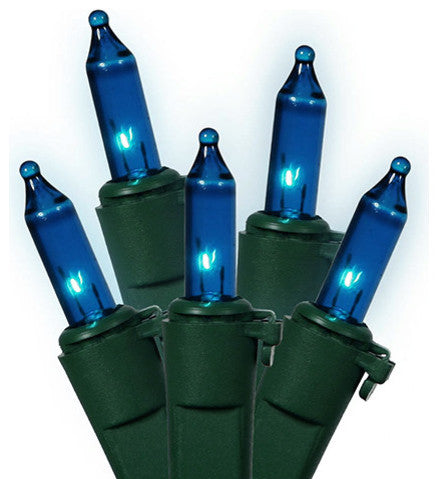 Mini Christmas Lights, Green Wire, Blue