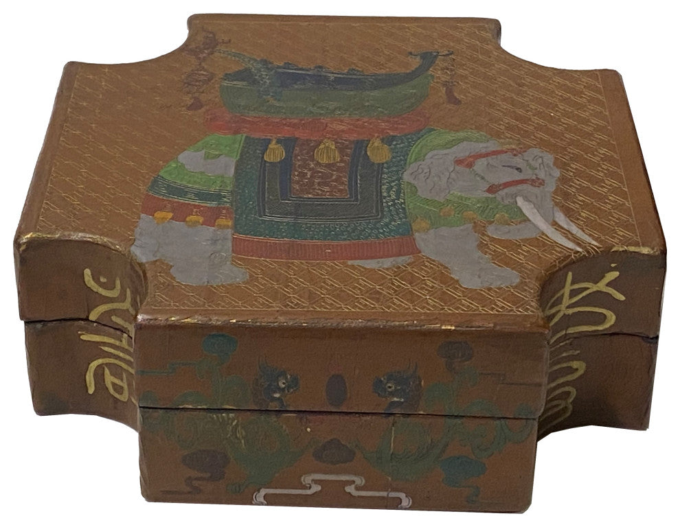 Chinese Light Copper Brown Elephant Graphic Box Hws1978