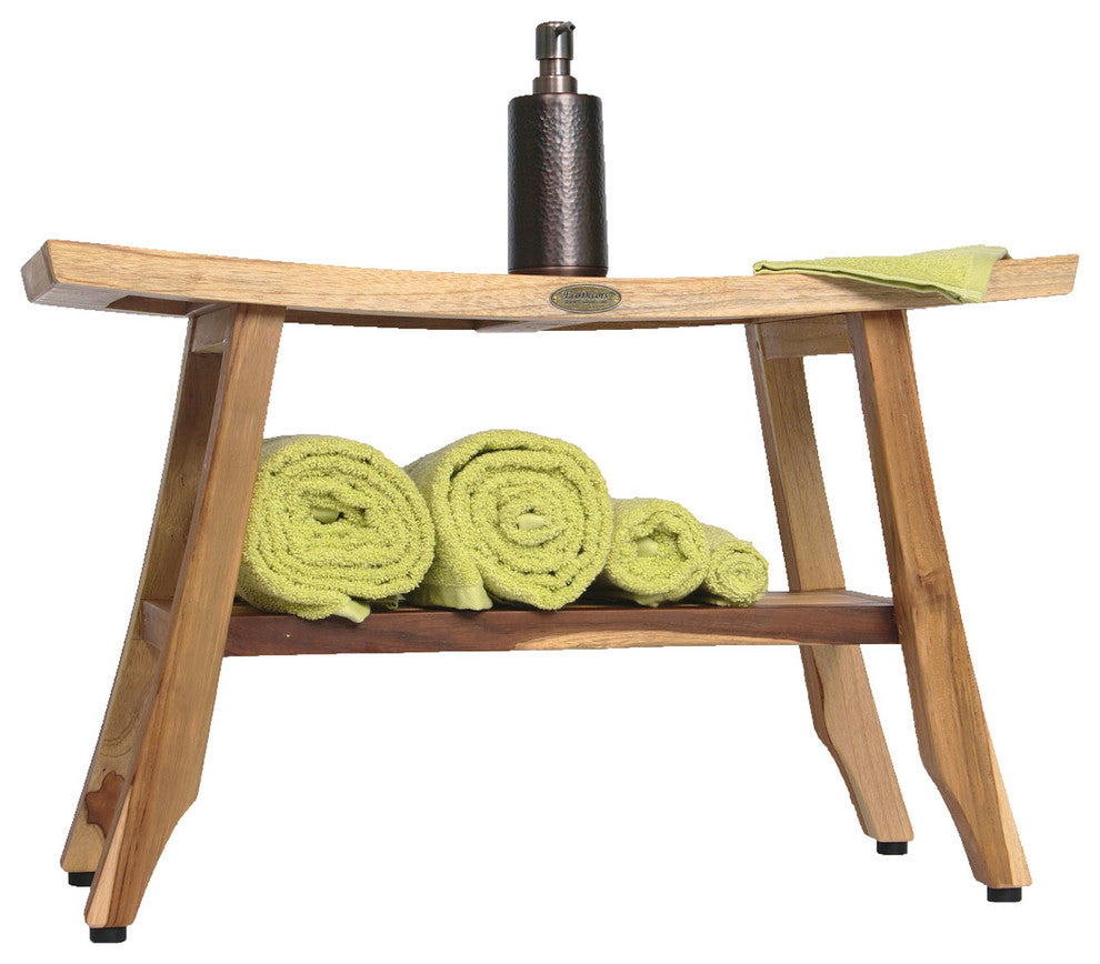 Ecodecors Satori Eastern Style Earthyteak Shower Bench, 28", With Shelf