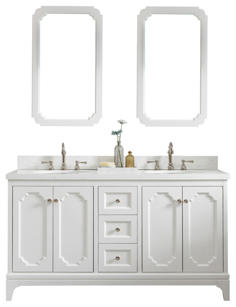 60" Wide Pure White Double Sink Quartz Carrara Bathroom Vanity