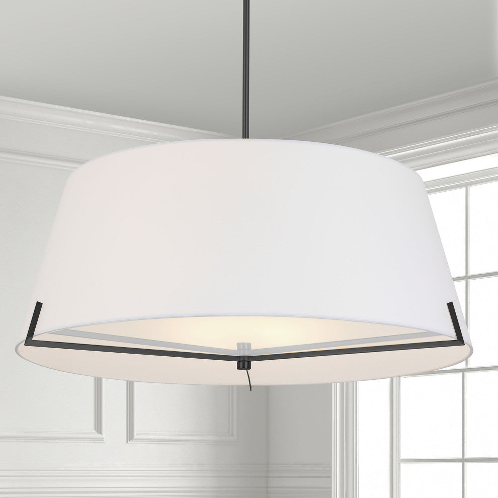 Preston Contemporary 4 Light White Matte Black Fabric Pendant