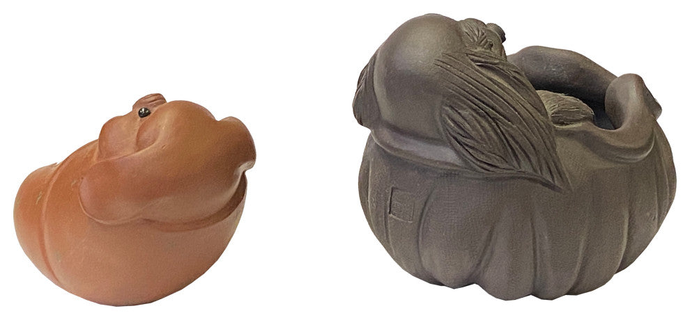 Two Oriental Small Ceramic Animal Figures Display Art Puppy and Piggy Hws2380