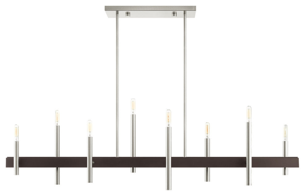 Livex Lighting Denmark 8 Light Brushed Nickel, Bronze Large Linear Chandelier
