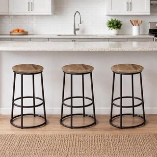 24" Mango Wood Counter Height Barstool With Iron Base Brown And Black