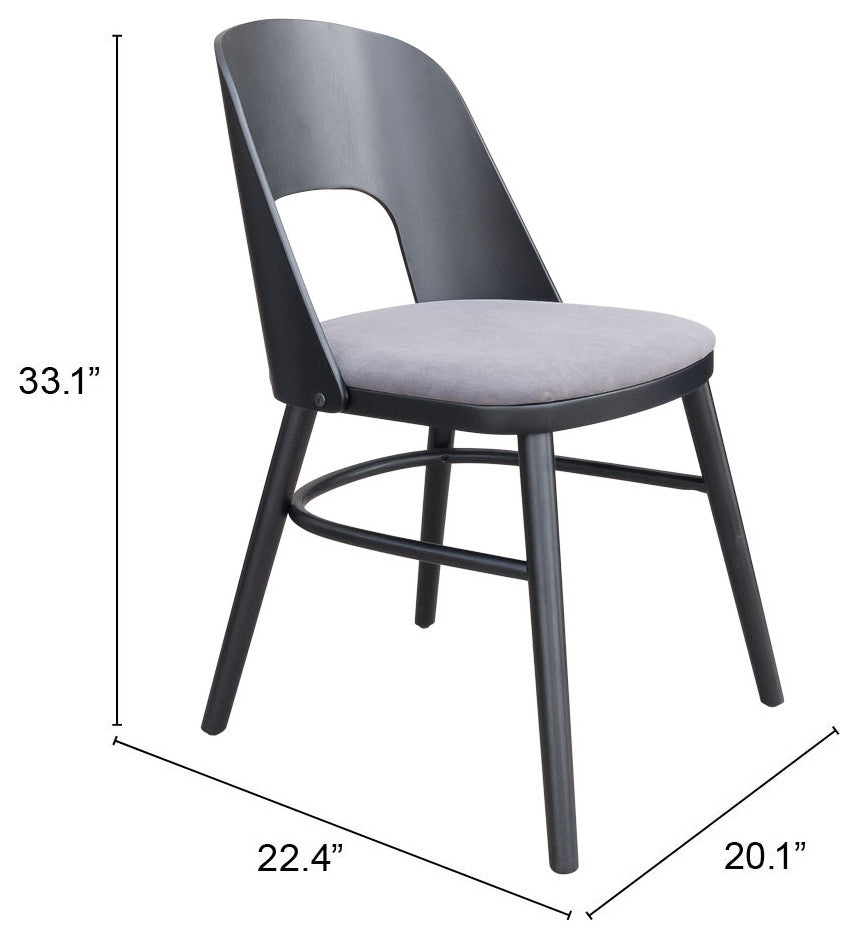 Dining Chair, Set of 2, Fabric, Wood, Gray, Black, Bar Kitchen Cafe Bistro