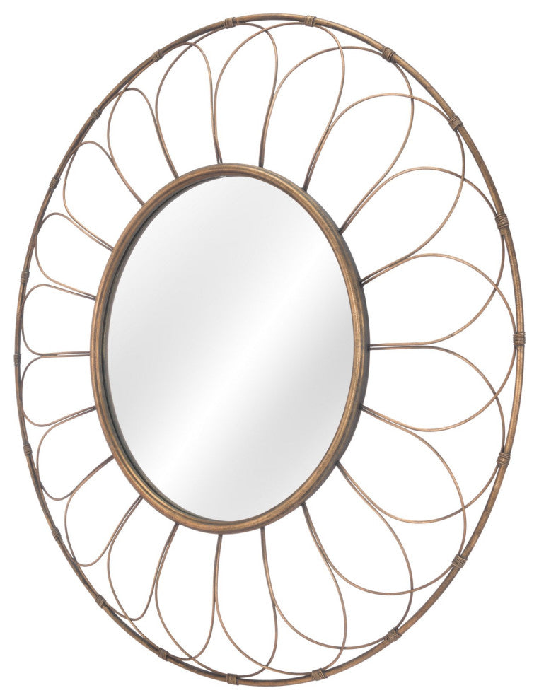 Frame Wall Mirror, Round, Glass, Steel Metal, Gold, Bedroom Living