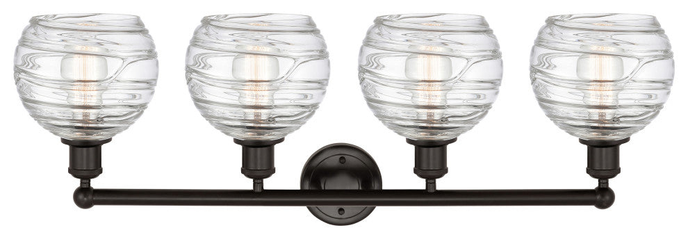 Athens Deco Swirl 4 Light Bathroom Vanity Light, Oil Rubbed Bronze, Clear Deco