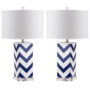 Safavieh Chevron 27" High Stripe Table Lamps, Set of 2, Navy