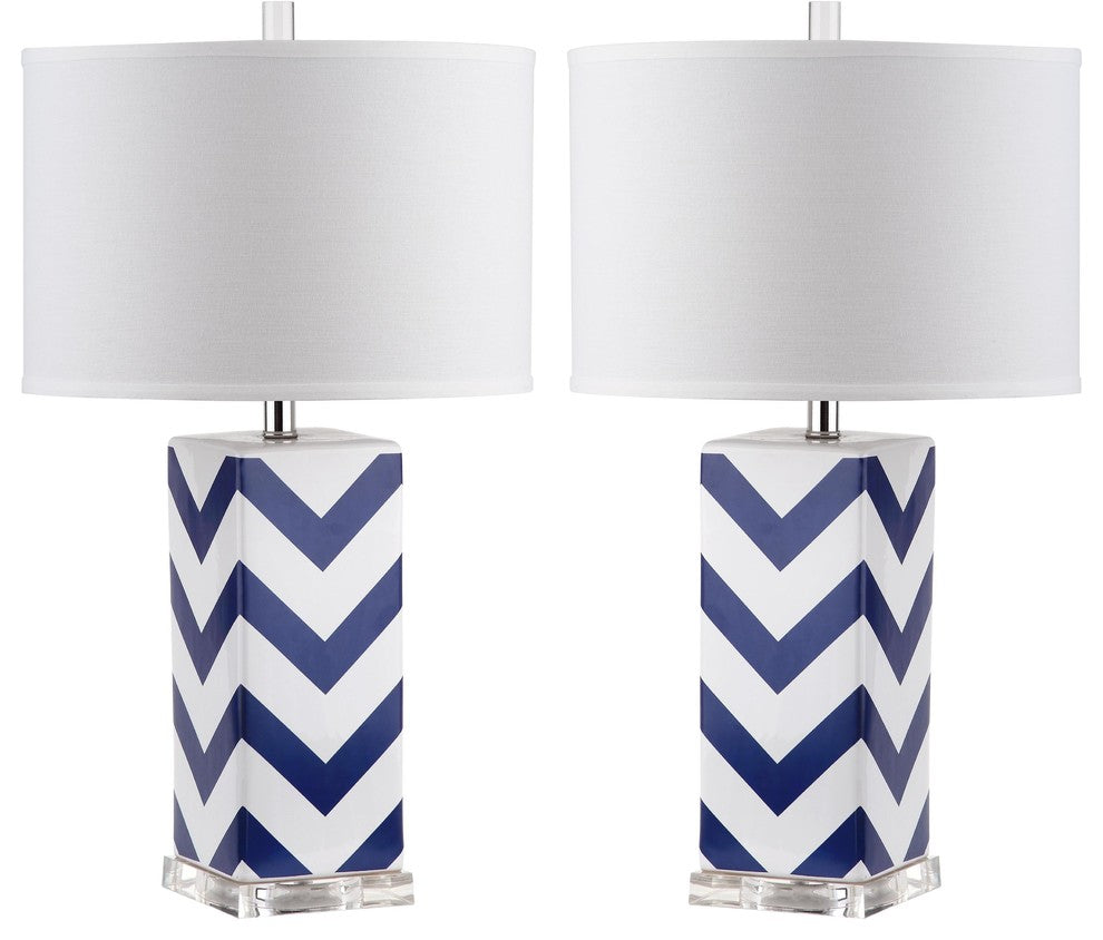 Safavieh Chevron 27" High Stripe Table Lamps, Set of 2, Navy