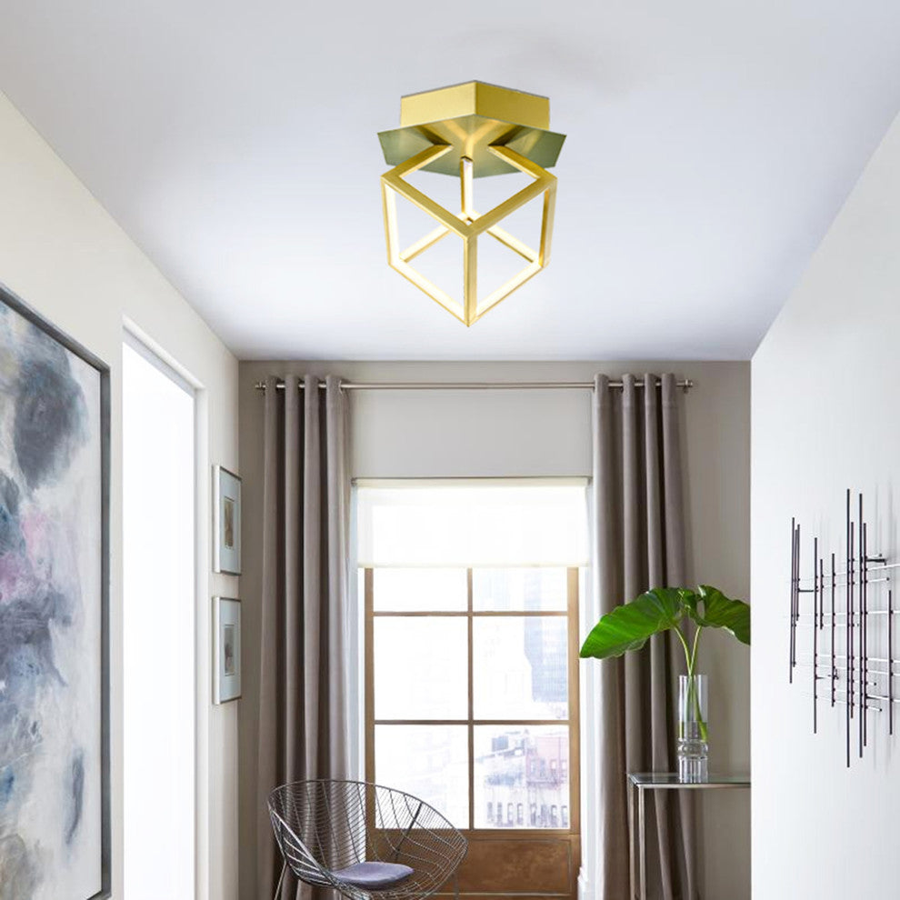 Metal Box LED Flush Mount, Gold