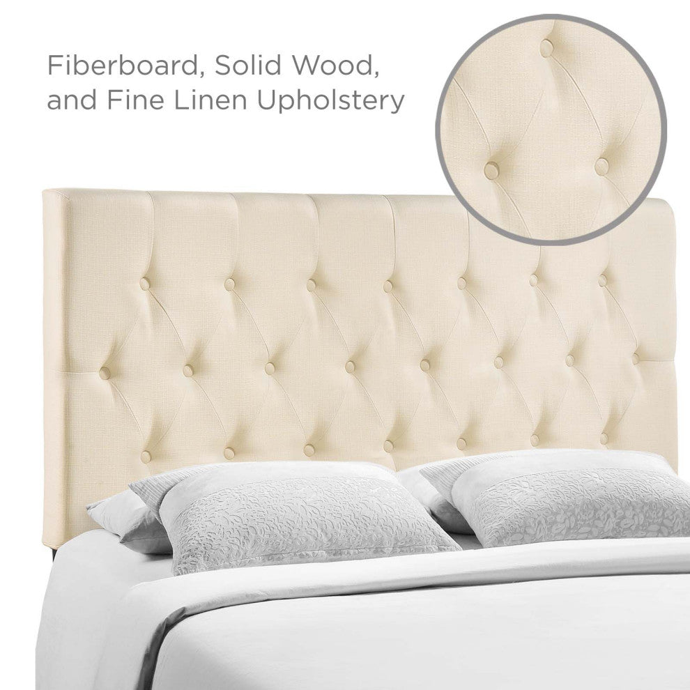 Headboard, King Size, Ivory White, Fabric, Modern, Bedroom Master Guest Suite