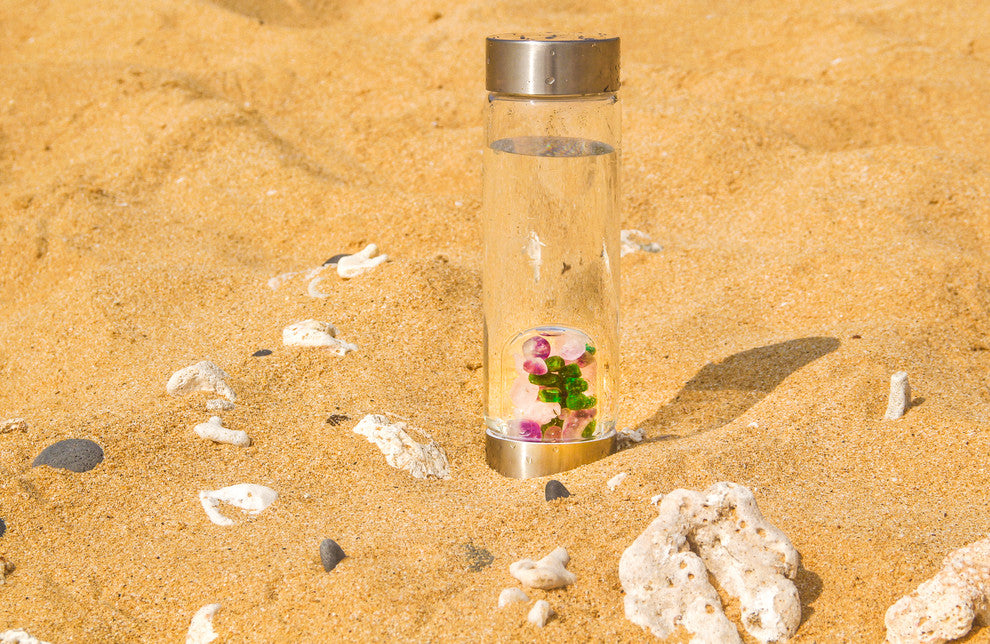 Water Bottle, VitaJuwel ViA Gemwater Bottle, Black Loop Caps, Passion