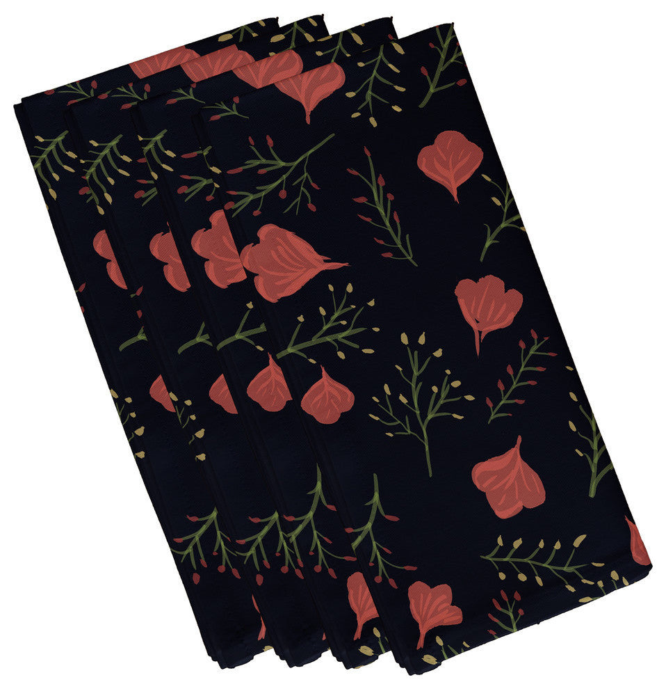 Spring Blooms, Floral Print Napkin, Navy Blue, Set of 4