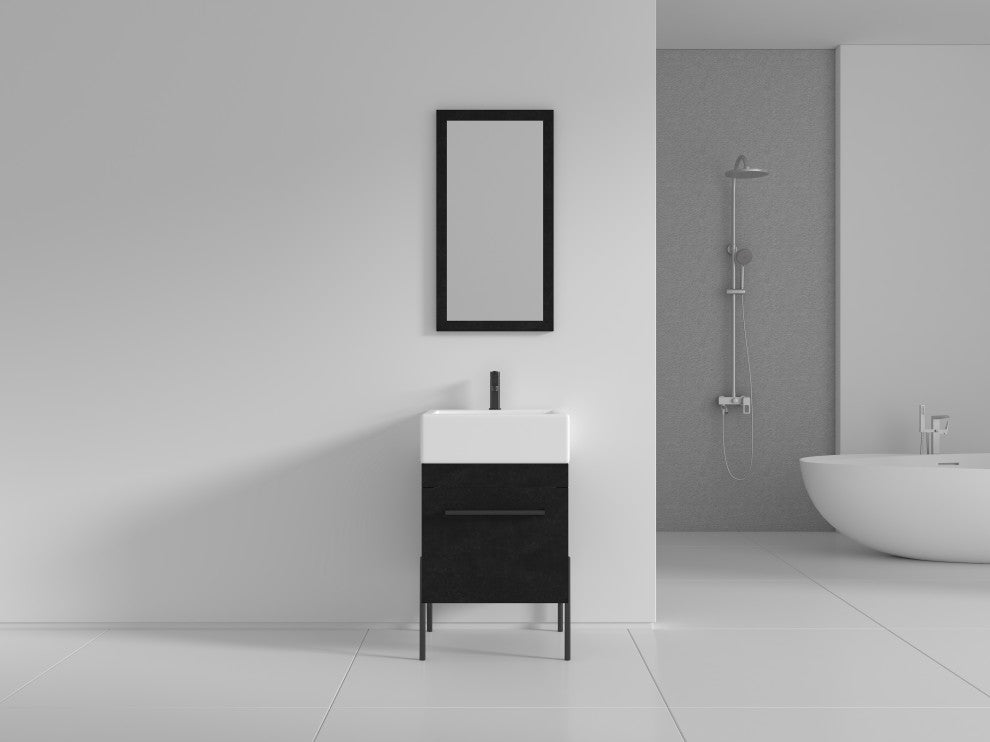 Fine Fixtures Modern Vanity Set, Black Marble, 20", Black Hardware