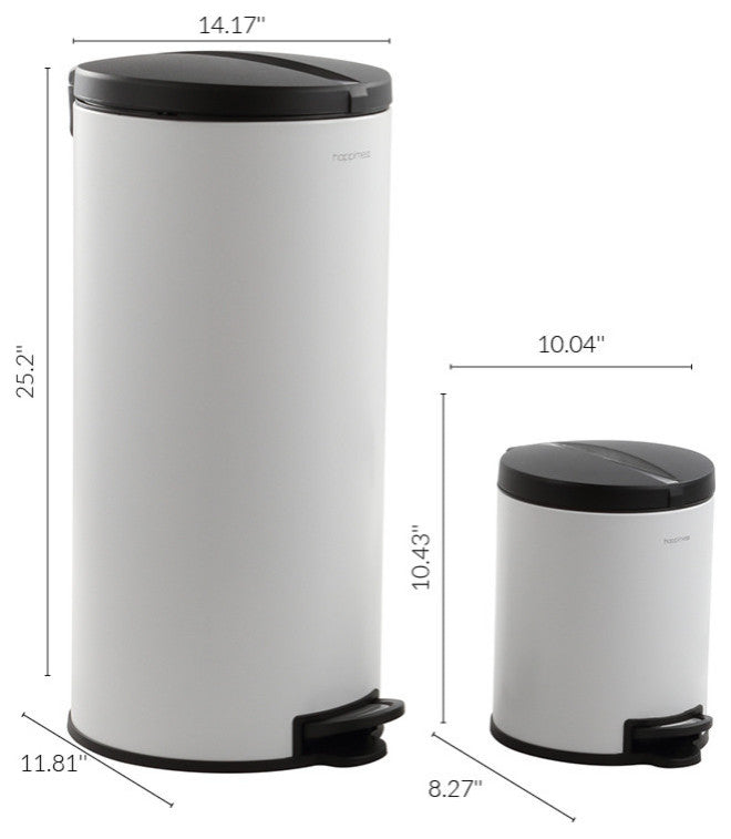 Happimess Oscar 30L and 5L Step-Open Trash Cans, 2-Piece Set, White