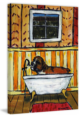 "Boxer Bath" Painting Print on Wrapped Canvas, 12"x18"